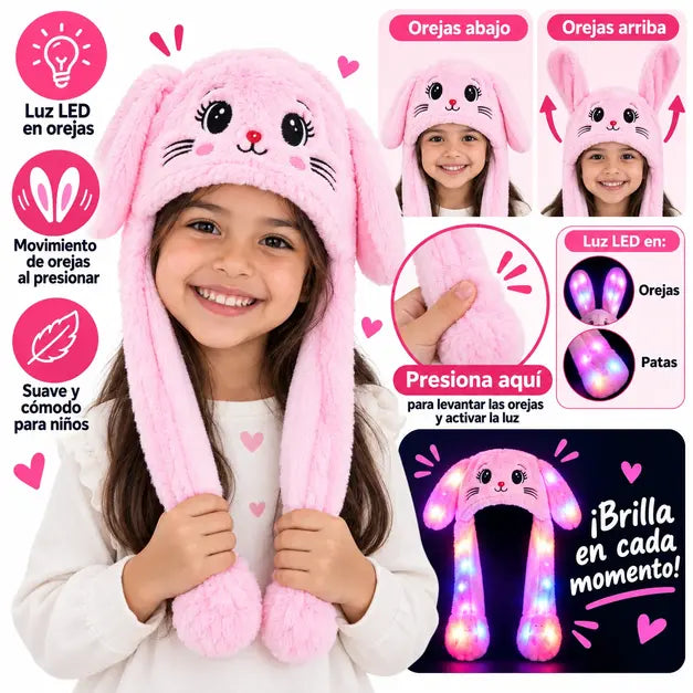 GORRO DE CONEJO LED RGB CON OREJAS MÓVIL