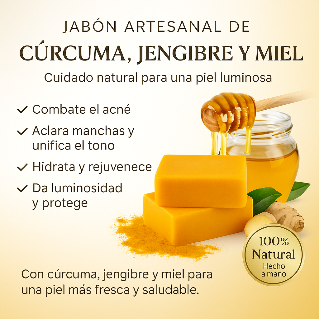 AMA TU PIEL CON LO NATURAL  Jabón Artesanal de Cúrcuma, Jengibre y Miel 100% Natural