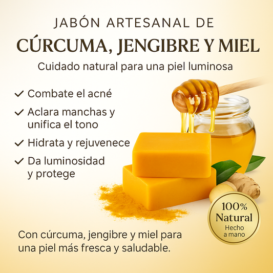 AMA TU PIEL CON LO NATURAL  Jabón Artesanal de Cúrcuma, Jengibre y Miel 100% Natural