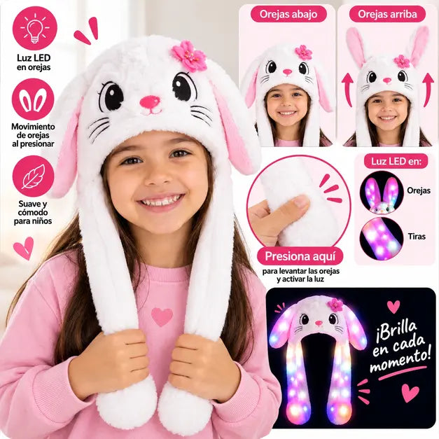 GORRO DE CONEJO LED RGB CON OREJAS MÓVIL