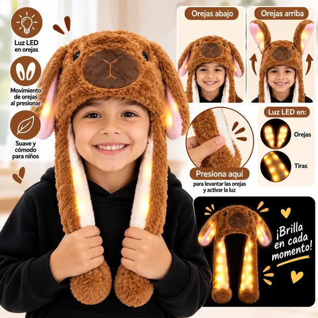 GORRO DE CONEJO LED RGB CON OREJAS MÓVIL